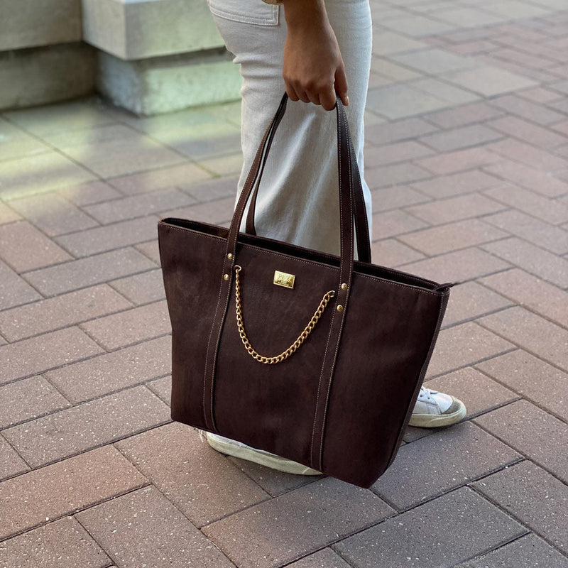 cork tote for work in chocolate cork with luxury details