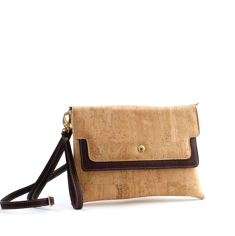 cork crossbody in natural and brown cork combination made in portugal