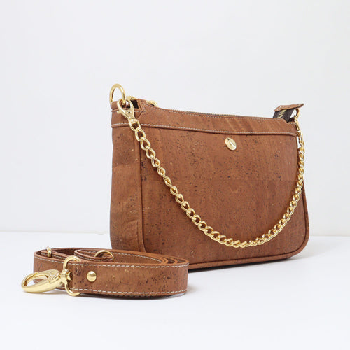Compact cork crossbody with gold chain strap – Flora vegan shoulder bag by ROK CORK