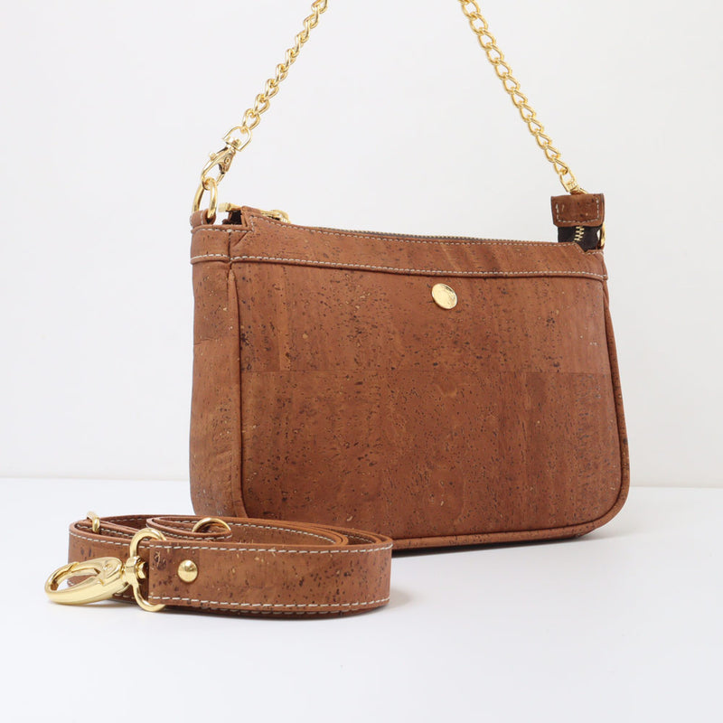 Compact cork crossbody with gold chain strap – Flora vegan shoulder bag by ROK CORK
